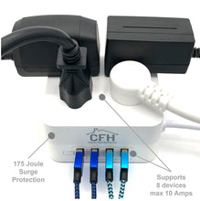 Load image into Gallery viewer, ⚡ 4-Outlet 4-USB 🔥Fire Safe Surge Protector with outlet saver power cord and USB charge cables