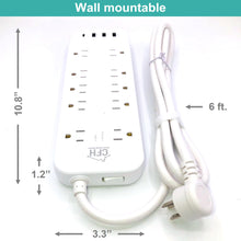 Load image into Gallery viewer, ⚡Heavy Duty 3000-Joule 10-Outlet 4-USB 🔥Fire Safe Surge Protector with outlet saver power cord and USB charge cables
